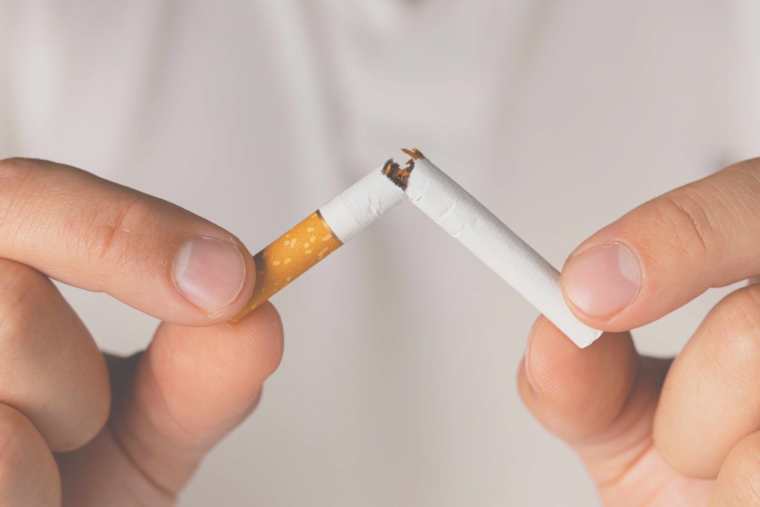 Male Breaking Cigarette In Hands Quitting Bad Habit